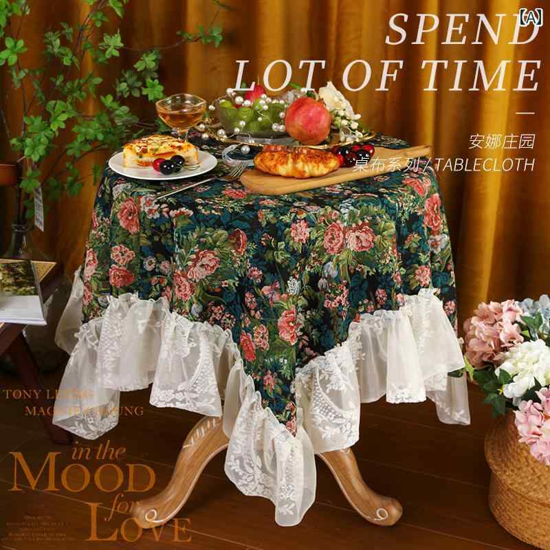 アメリカン テーブル クロス レトロ ローズ フラワー 長方形 多目的 防塵 カバー インテリア リビング ダイニング エレガント