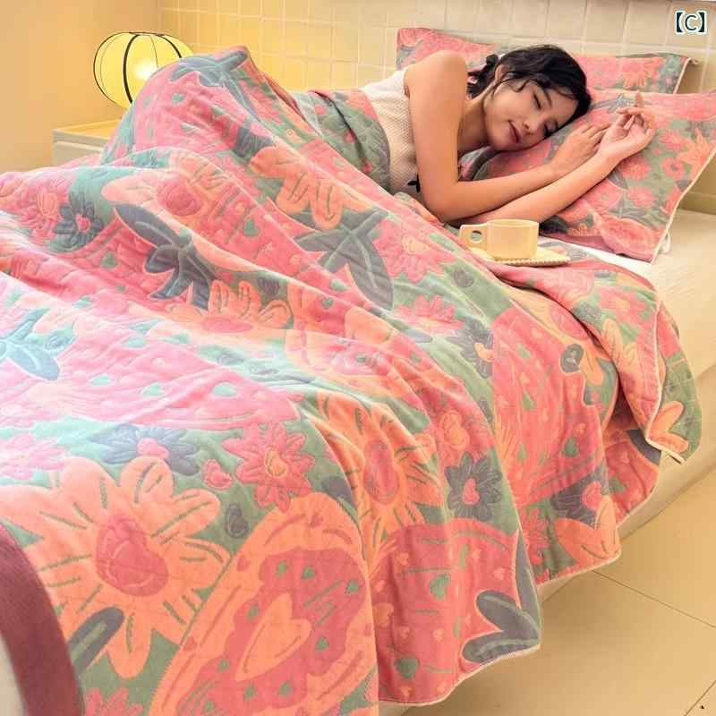 三層 ガーゼケット エアコン用 掛け布団 オフィス用 脚 カバー 昼寝 ソファ用 ブランケット タオルケット 3点 セット インテリア [2]