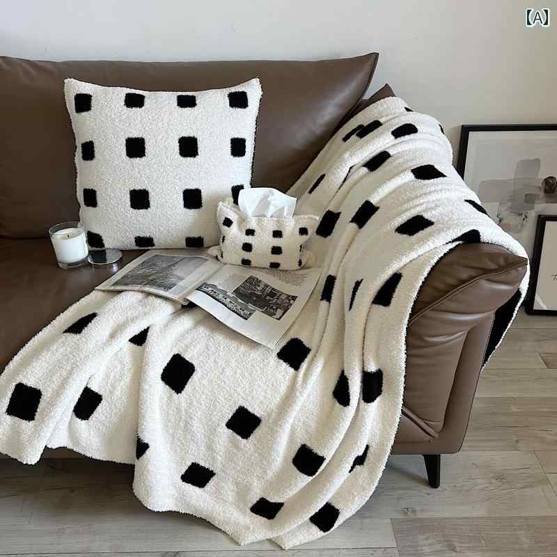 軽い 豪華 ハーフ ベルベット 昼寝用 ブランケット リビング ルーム 白黒 ソファ オフィス用 カジュアル インテリア おしゃれ 寝室