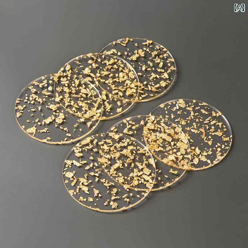 金箔 コースター 軽量 豪華 ティー コーヒー カップ アクリル 断熱 クリア ホルダー スタンドセット パーティー ゴールド
