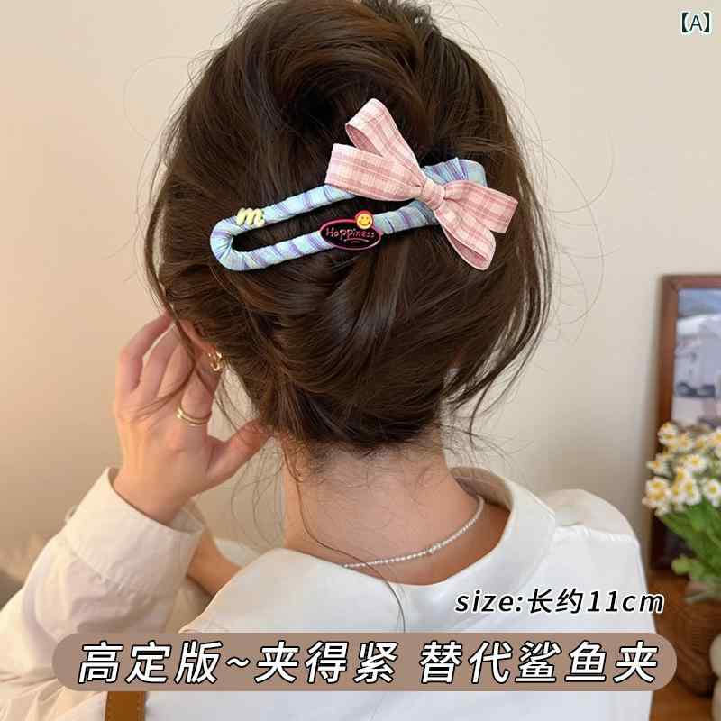 キュート コントラストカラー リボン ヘアピン 女性 2025 豪華 後頭部 ダックビル 大きな ワンワード ..