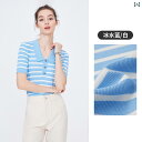 イタリアの 小さめ 帆船の 黒 ストライプニット ポロシャツ レディース 夏 カジュアル 半袖 Tシャツ.シースルースタイルカラフルカラーオシャレ