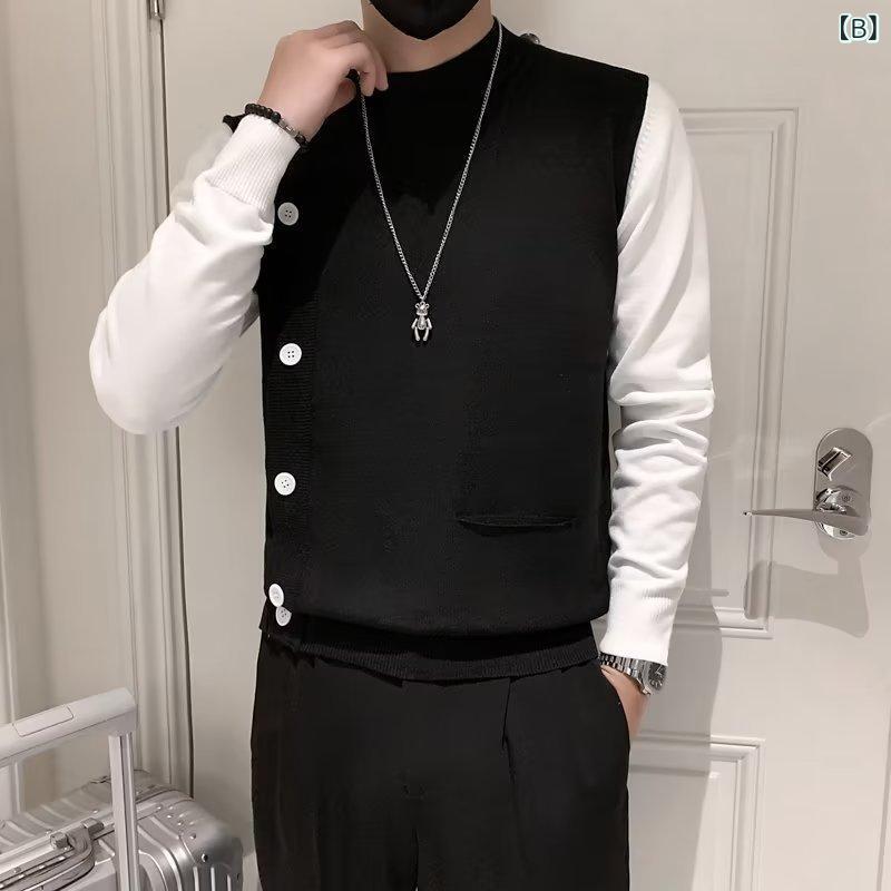 ニット メンズ 秋冬用 ニットトップス プルオーバー 洗える アクリル混紡 長袖 ラウンドネック グレー 黒 カジュアル 普段使い(x2)