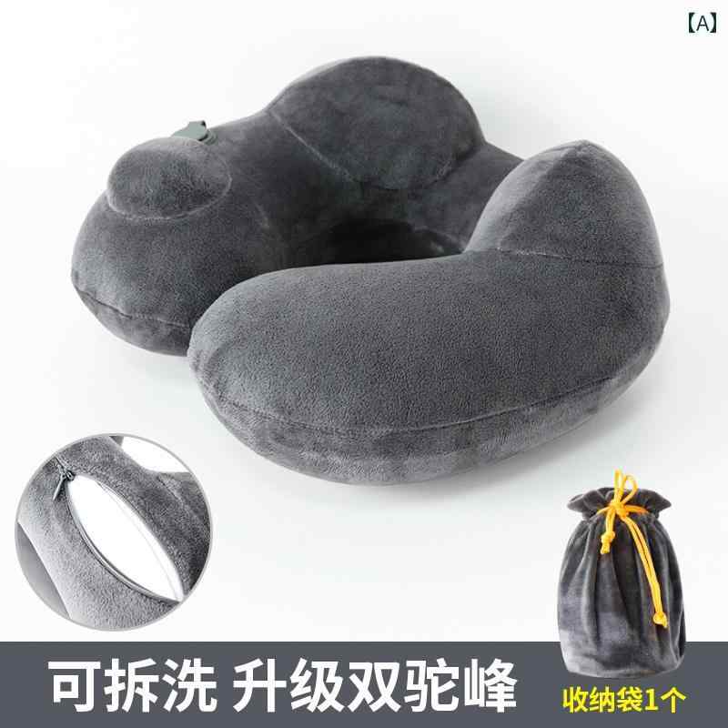 旅行用 枕 U字型 プレス式 空気 注入 ポータブル フライト ネックピロー 出張用 ネック 長距離 トラベル ビジネス 持ち運び コンパクト
