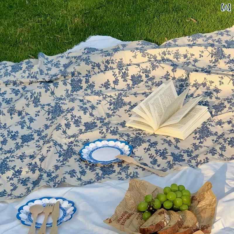 屋外用 ピクニック マット フレンチ クロス レトロ 花柄 キャンプ用 ポータブル 防湿 ネット 赤 写真 遠足 持ち運び コンパクト カジュアル