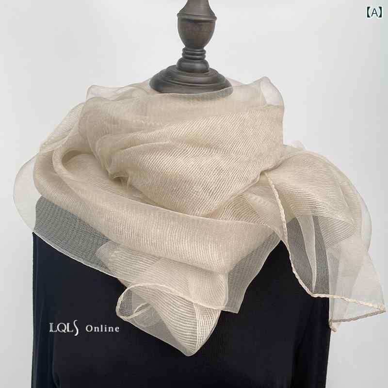 軽量 薄手 二層 ウール ベージュ スカーフ ショール 女性 春秋 桑 ガーゼ マフラー シンプル おしゃれ エレガント