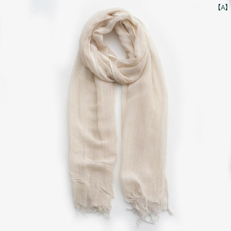 薄手 和風 ロング 小さめ スカーフ 女性用 春秋 夏 吸汗性 涼しい 綿 麻 無地 マフラー シンプル おしゃれ