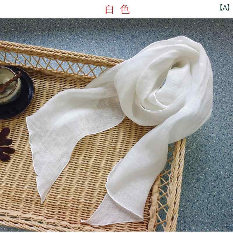 麻 無地 スカーフ 春夏 軽量 通気性 万能 スモール レディース マフラー シンプル おしゃれ リネン エレガント(4.0)