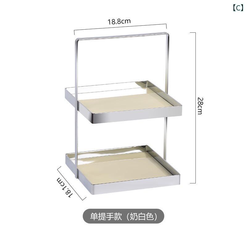 ステンレスチール製 二層式 香水 化粧台 収納 ラック キッチン バス ルーム 玄関 メイク スキンケア 製品 トレイ インテリア