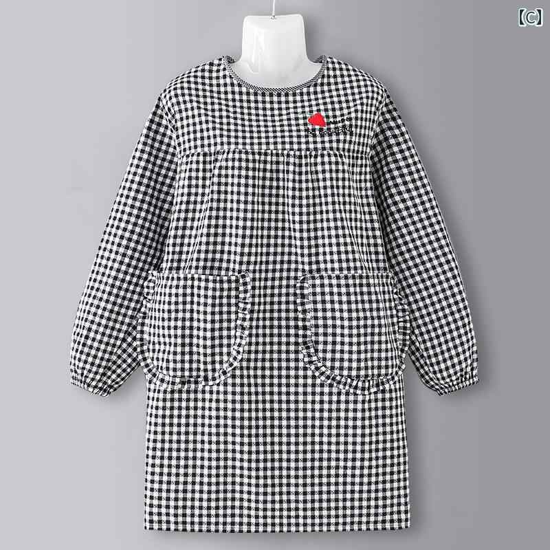 韓国 長袖 綿 エプロン 女性用 家庭用 キッチン 調理 通気性 オーバーオール ケータリング 作業服 大人用 食事 シングル ウエスト