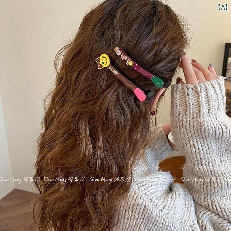 かわいい大きな コントラストカラー ヘアピン 女性用 上級 ストレート クリップ サイド バング 大人 ダ..