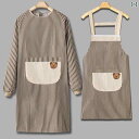 スモック レディース 秋冬 長袖 エプロン ホーム キッチン 作業服 綿 麻 コットン カジュアル ストライプ フリーサイズ 料理