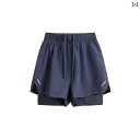 夏用 ヨガ 2 in 1 スポーツ ショーツ アウトドア スモール ガールズ ランニング 速乾 Aライン パンツ フェイクツーピース 重ね着風 キャンプ