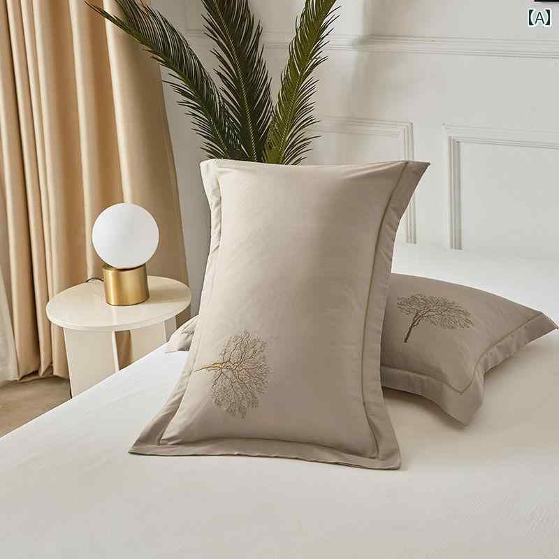 Pillow Cases - 厚め 枕カバー ソフト 大人用 シングル カバー ペア セット ピローケース ツリー 木 刺繍 おしゃれ シンプル カラー サテン