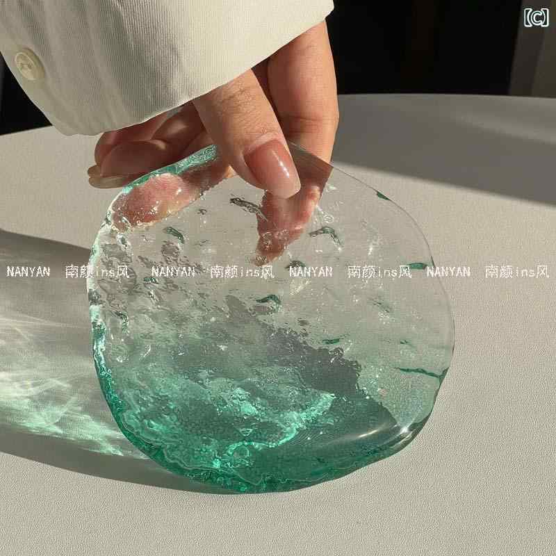 アイスキューブ 手作り ガラス コースター イン スタイル シンプル ティー 厚手 カップ トレイ ソーサー 断熱 パッド キッチン 3