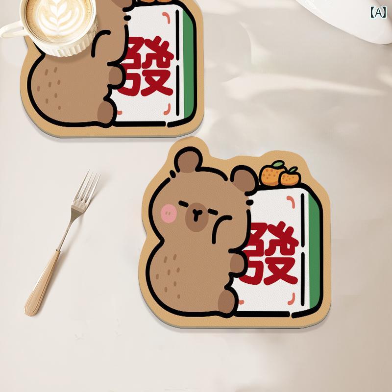 カピバラ ダイニング テーブル 断熱 マット やけど防止 コースター 柔らかい 珪藻土 吸水性 速乾性 厚手 プレースマット ポット ボウル