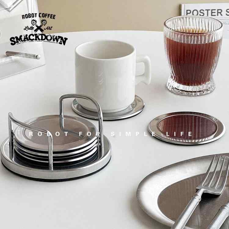 韓国 ステンレスチール コースター レトロ ラウンド ガラス コーヒー カップ 立体 インテリア おしゃれ キッチン シンプル かわいい