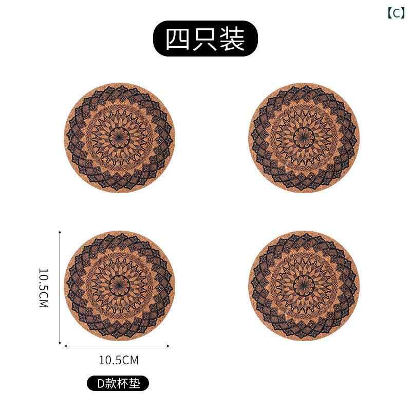 LINEAR shopのコルク プリント コースター やけど 防止 滑り止め 断熱 パッド 丸型 吸収 レトロ ティーマット コーヒー ワインコースター｜アングル3