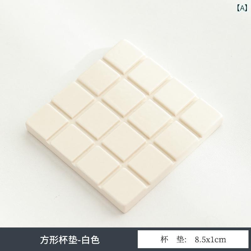 ホワイト セラミック チョコレート コースター モザイク コーヒー 断熱 スクエア アンチ 火傷 家庭用 茶道 インテリア 北欧風
