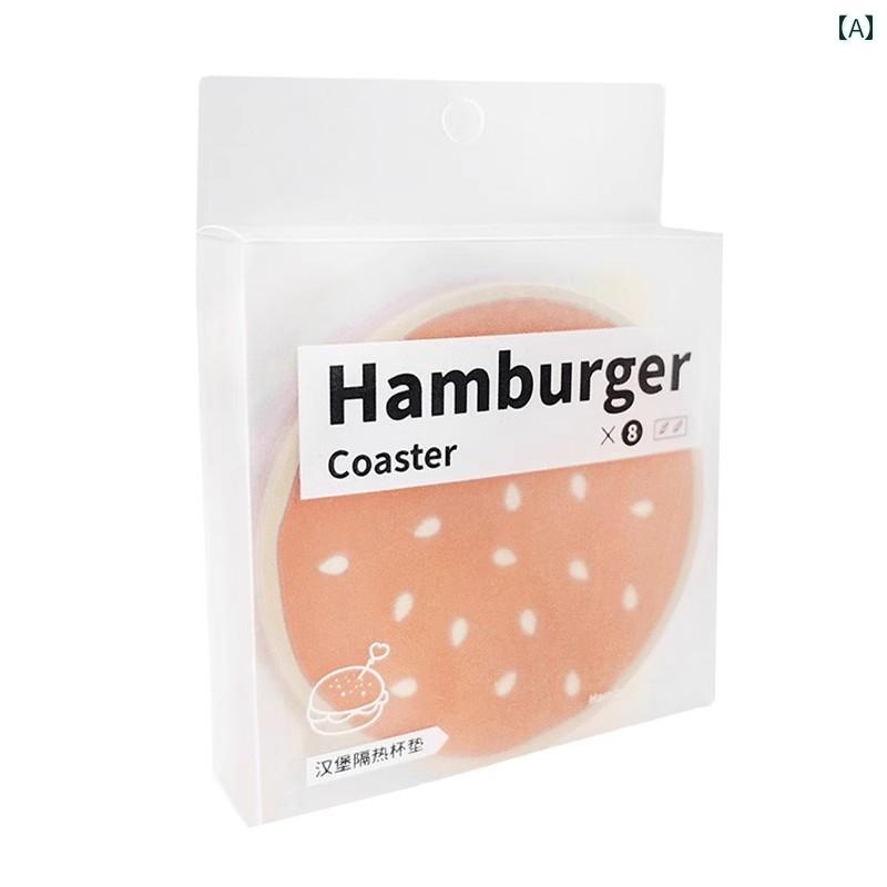 ハンバーガー コースターセット コーヒー カップ 断熱 パッド テーブル やけど 防止 高温 耐性 ディッシュ マット おしゃれ レイヤー