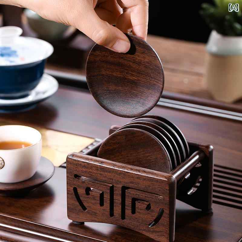 ティーカップ マット 黒檀 無垢材 カンフー 保温 パッド カップホルダー ティーセット アクセサリー 茶道 家庭用 インテリア
