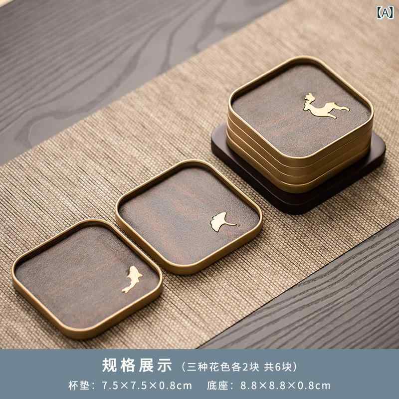 黒檀 無垢材 ティーマット ティーカップ 銅 ホルダー 家庭用 カンフー ティーセット 茶道 アクセサリー 断熱 滑り止め カップ マット