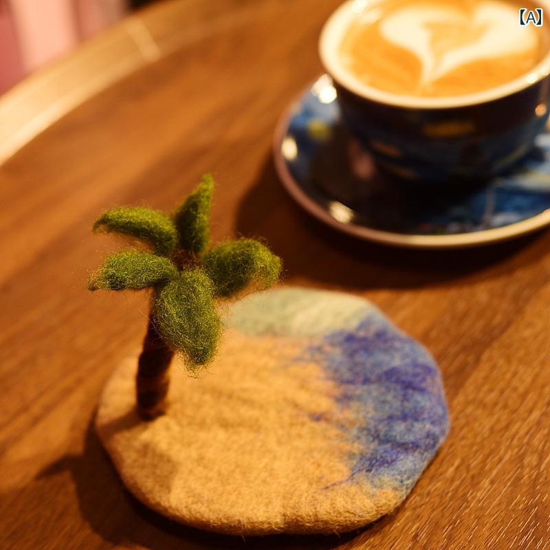 ネパール ハンドメイド ウール フェルト コースター 形状 断熱 パッド ネット レッド 個性 コーヒー カップ マット グリーン