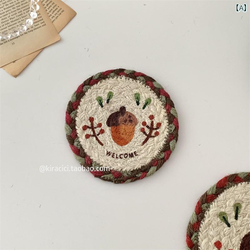 ヴィンテージ 手編み ジュート 吸収 コースター ラウンド 断熱 パッド ダイニング テーブル 耐熱 マット ボウル プレート キッチン