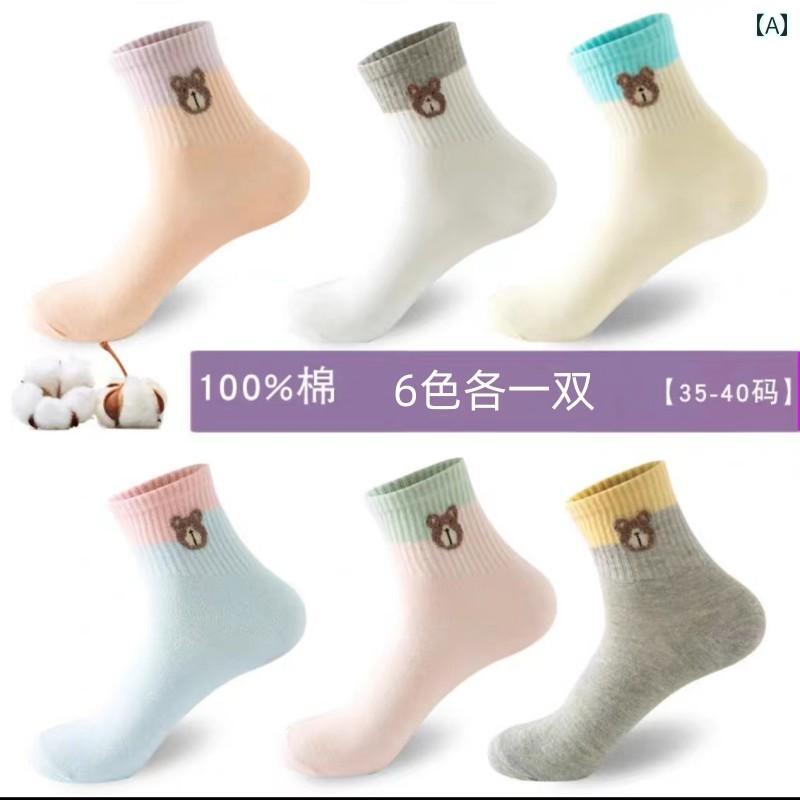 ソックス レディース 綿 夏 韓国 ミドル チューブ 春秋 薄手 おしゃれ かわいい イン カジュアル コーディネート