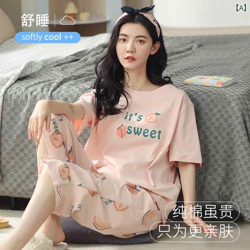 女性用 綿 パジャマ 2025年 夏 薄手 スタイル レディース 半袖 着やすい 家 スーツ カジュアル ルームウェア