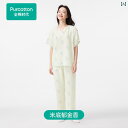 レディース パジャマ プリント 半袖 パンツ プリーツ 糸 ルームウェア 春夏 カジュアル かわいい コットン おしゃれ