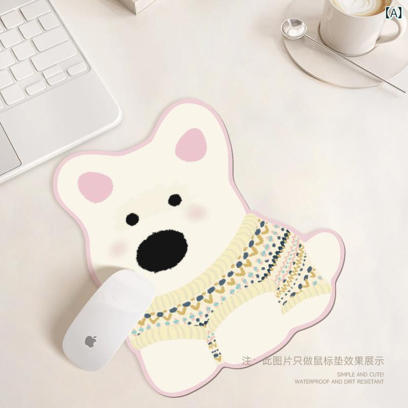 かわいい 子犬型 レザー マウスパッド 女性用 リスト プロテクター ポータブル コンピュータ オフィス デスクパッド インテリア