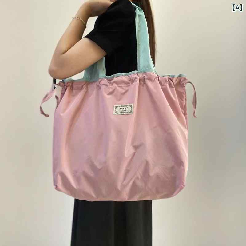 Tote Bag Type - 大型 ショッピング バッグ 折りたたみ式 ポータブル エコ ショルダーバッグ ハンドバッグ 旅行 防水 スーパー マーケット シンプル