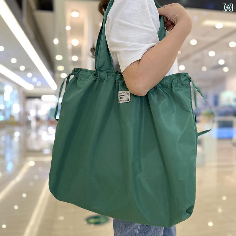Tote Bag Type - 無地 大容量 折りたたみ式 ウィンドブレーカー 布 スーパー マーケット ショッピング バッグ 食料品 ポータブル 環境に優しい ハンドバッグ
