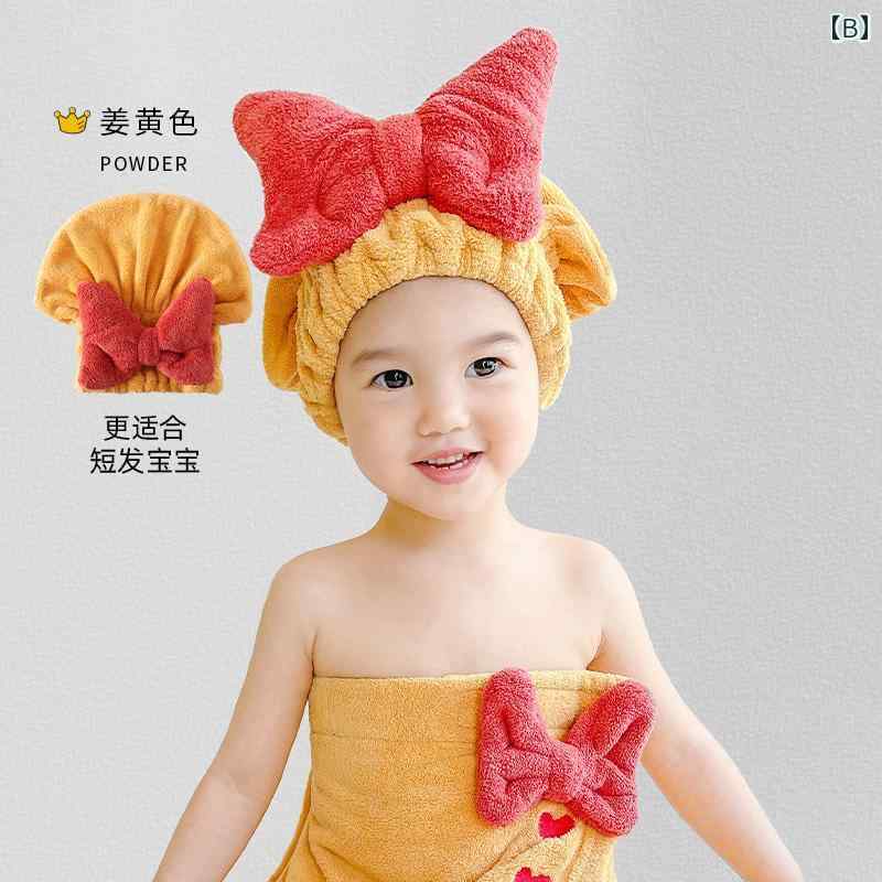女の子用 子供用 ヘア ドライ キャップ 吸水 速乾 スカーフ タオル バッグ ターバ...