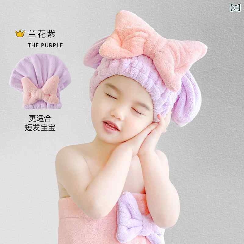女の子用 子供用 ヘア ドライ キャップ 吸水 速乾 スカーフ タオル バッグ ターバ...