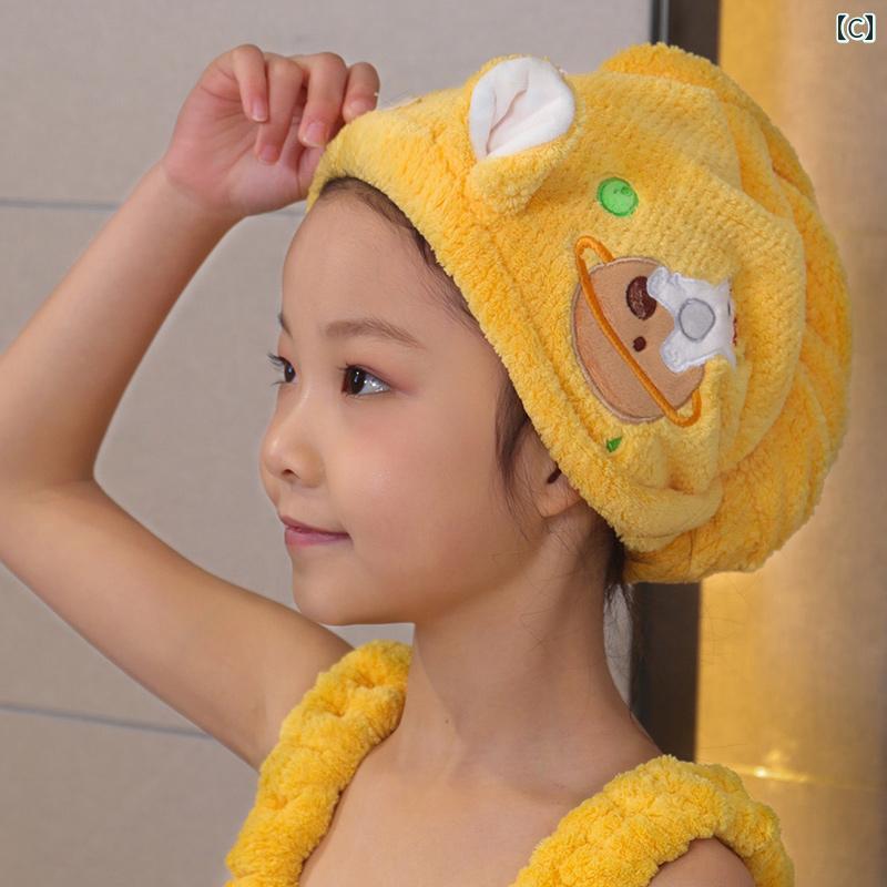 かわいい 厚手 シャンプー ドライ ヘア ロング タオル シャワー キャップ 大人用 ...