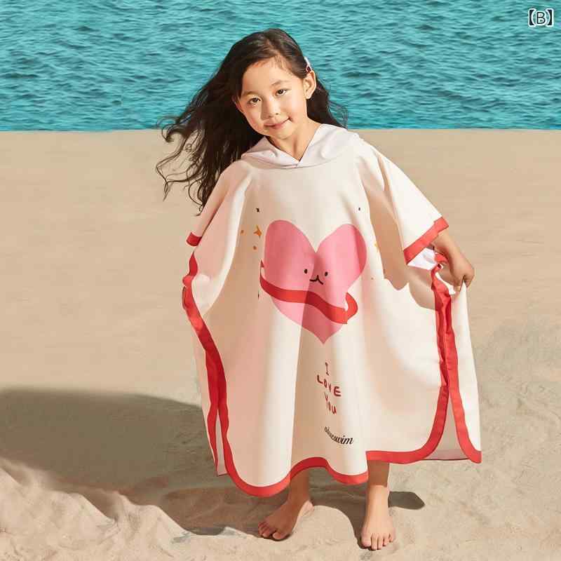 LINEAR shopの子供用 水泳 バスタオル 速乾 ビーチ ポータブル バスローブ 女の子 必需品 マント カジュアル かわいい お風呂 プール キッズ｜アングル2