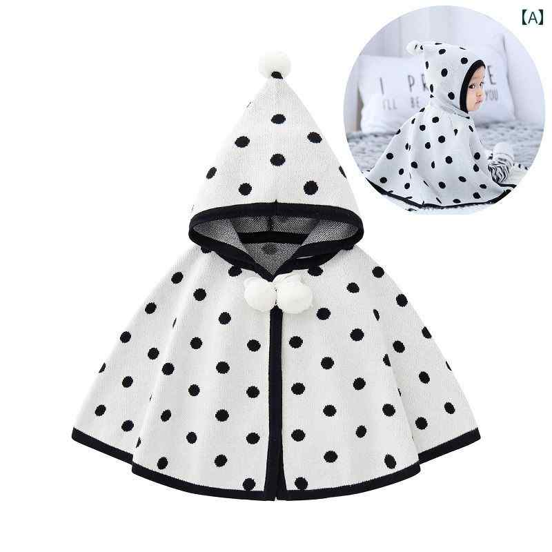 ベビー ニット マント 春秋用 綿 子供用 防風 ショール 暖かい コート 水玉模様 キッズ かわいい おしゃれ カジュアル ユニセックス