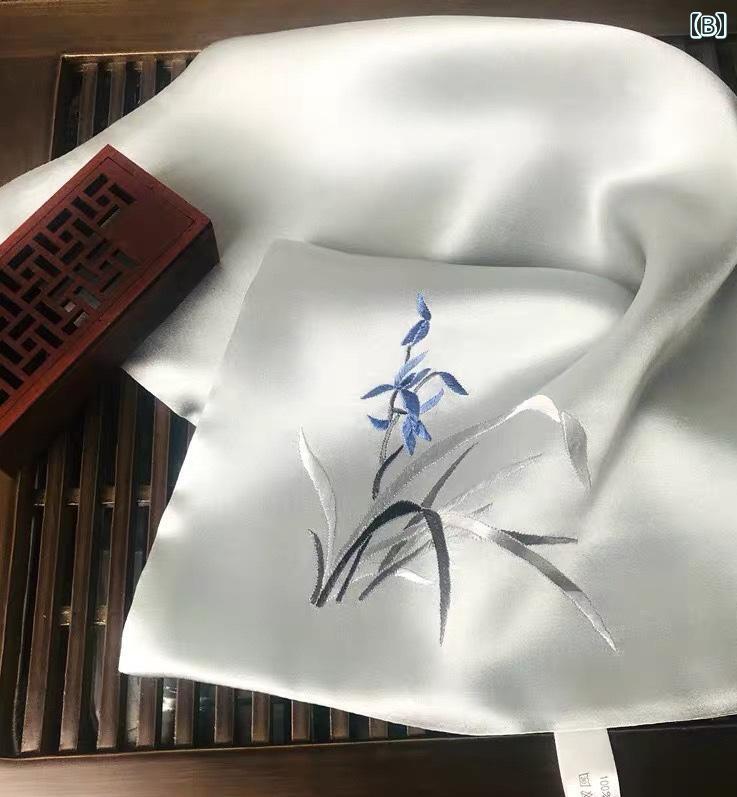 刺繍 手 蘭 ハンカチ 蘇 中国 レトロ 漢服 正方形 スカーフ ビジネス ギフト 男性.カラフルカラーオシャレ.シンプル