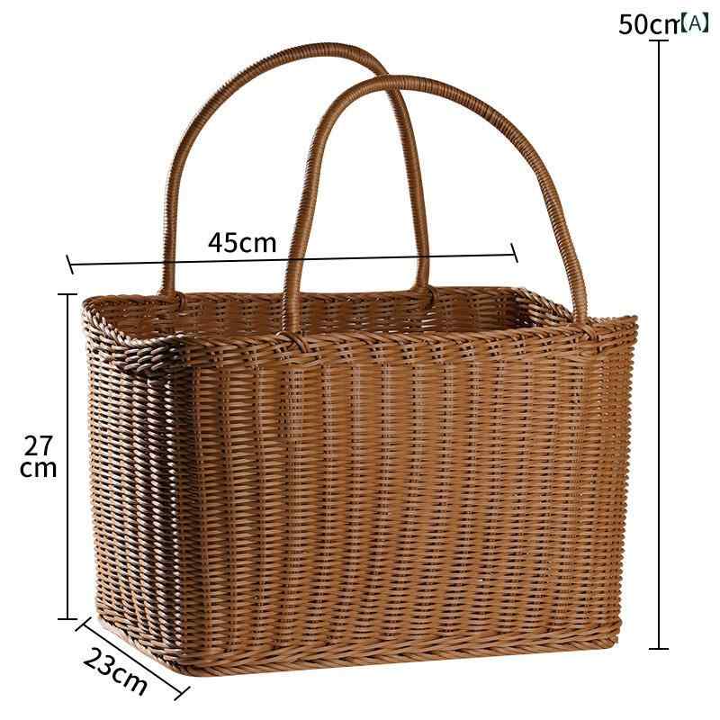 大型 ショッピング バスケット 日本製 アウトドア ピクニック 車用 バッグ ペット 模造 籐.シンプル.可..