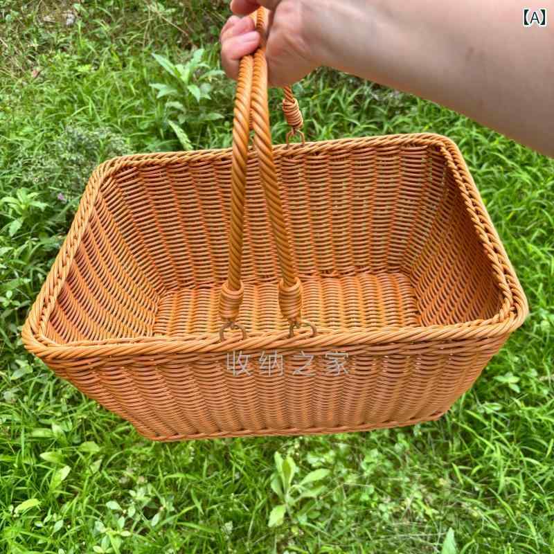 ピクニック バスケット イン アウトドア 春 お出かけ 模造 籐製 大型 ハンド ショッピング セレブ ピッキング.シンプル