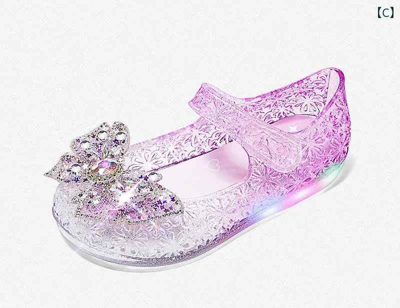ガールズ ジェリー サンダル 光る プリンセス 夏 ビーチ ベビー バレエシューズ パ...