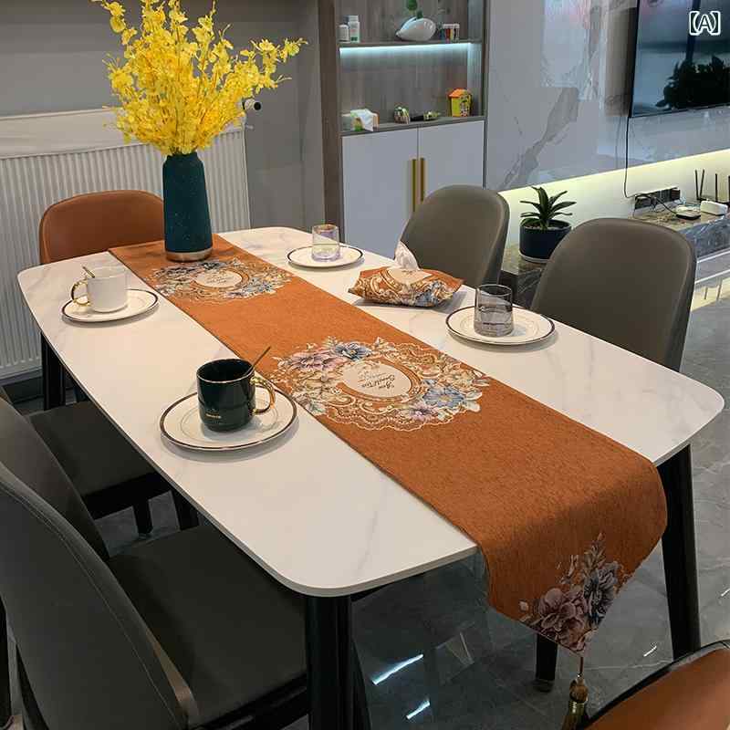 シンプル シェニール テーブル ランナー アメリカン ヨーロピアン ダイニング カバー クロス コーヒー ..