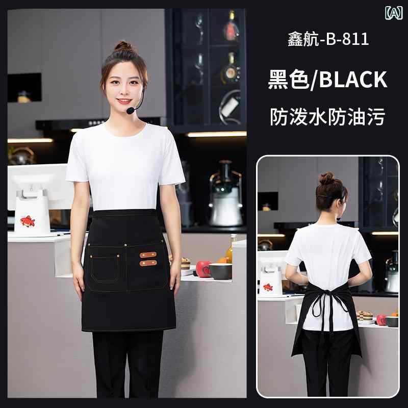 レストラン ホテル ロゴ プリント 防水 キャンバス ハーフ丈 エプロン メンズ レディース 仕事 夏 ウェ..