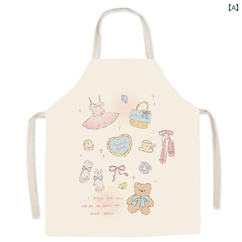 クリーム色 バレエ ノースリーブ エプロン 女性用 家庭 かわいい キッチン 親子 クッキング スタジオ ..