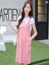 マタニティ ワンピース ミディアム丈 フェイク 2点セット 綿 ゆったり 妊娠 小さい サイズ 夏 コート かわいい カジュアル