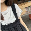 マタニティウェア オーバーオール ドレス 夏 妊娠 フレンチスタイル トップス Tシャツ サスペンダー 2点セット