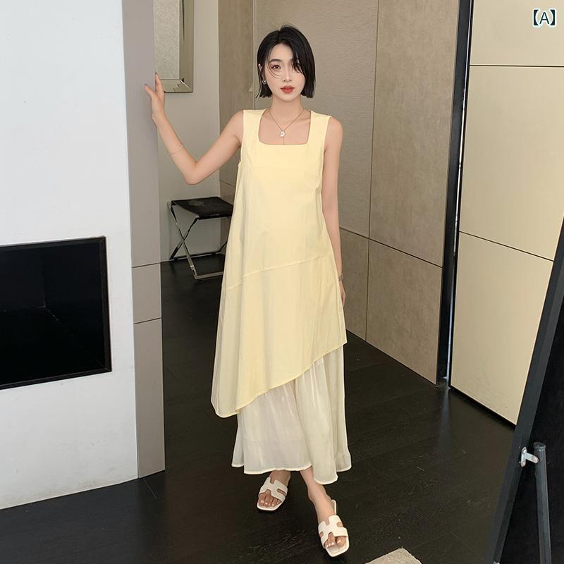 豪華 マタニティドレス 2025 夏 軽やか フレンチスタイル フェイクツーピース 重ね着風 ベスト ドレス かわいい カジュアル
