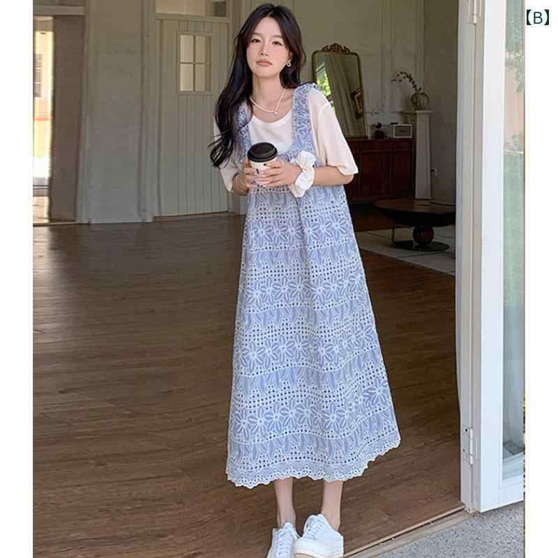 妊婦 ドレス 2025年 夏 レース サスペンダー スカート かわいい カジュアル おしゃ...